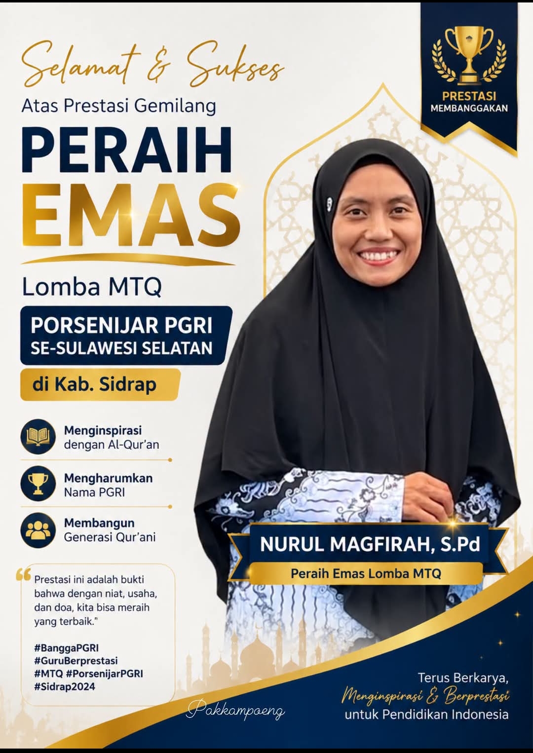 Inspirasi dari Daerah Terpencil: Nurul Magfira, Guru UPTD SDN 23 Latebbu Raih Emas MTQ PORSENIJAR PGRI Se-Sulsel